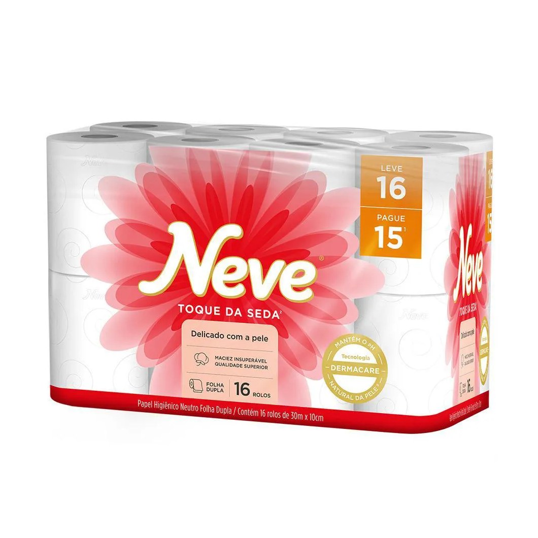 Kit 3 Papel Higiênico Neve Toque de Seda Folha Dupla 16un Cada