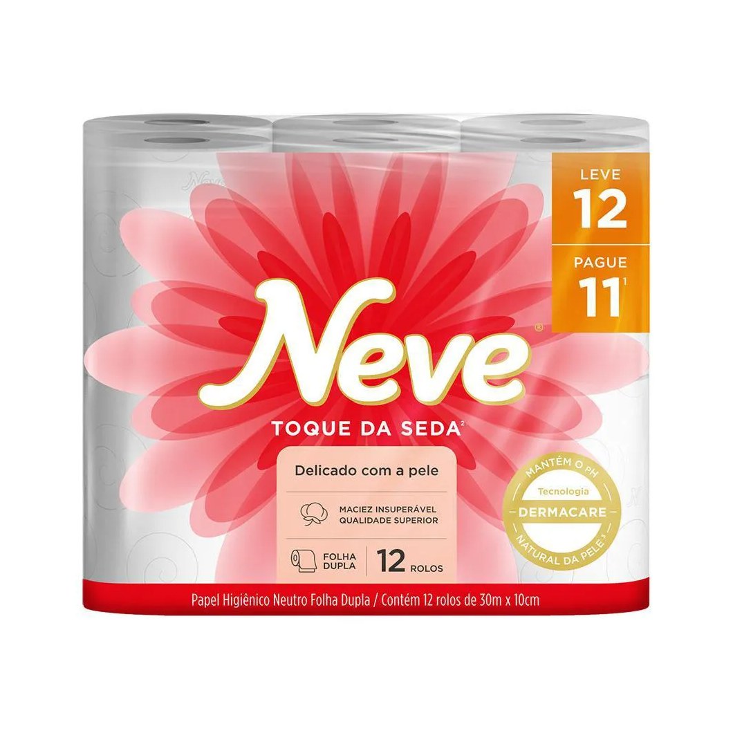 Papel Higiênico Neve Toque de Seda Folha Dupla Leve 12 Pague 11