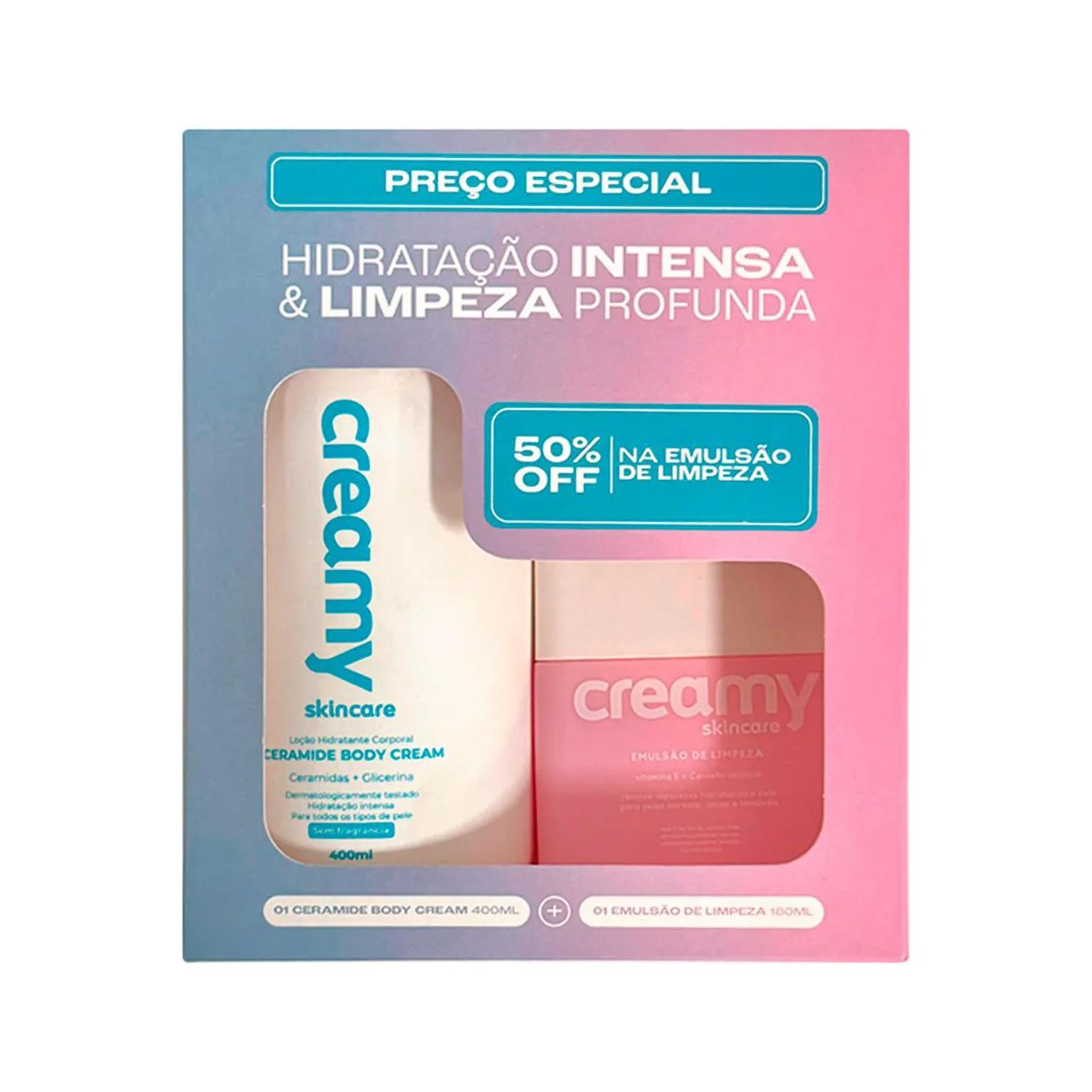 Kit Creamy Skincare Loção Hidratante Corporal Ceramide 400ml + Emulsão de Limpeza 180ml