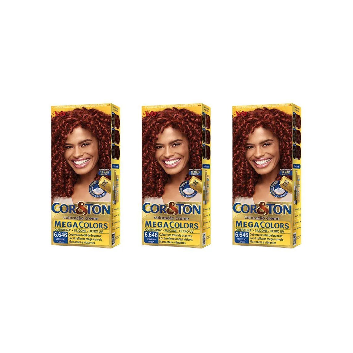 Coloraçao Cor&ton 6.646 Vermelho Cereja 50g - Kit C / 3