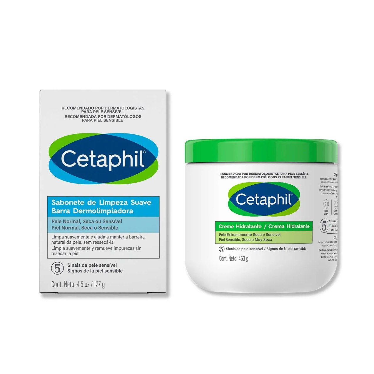 Kit Cetaphil Peles Sensíveis Creme Hidratante Corporal Pele Extremamente Seca 453g + Sabonete em Barra 127g