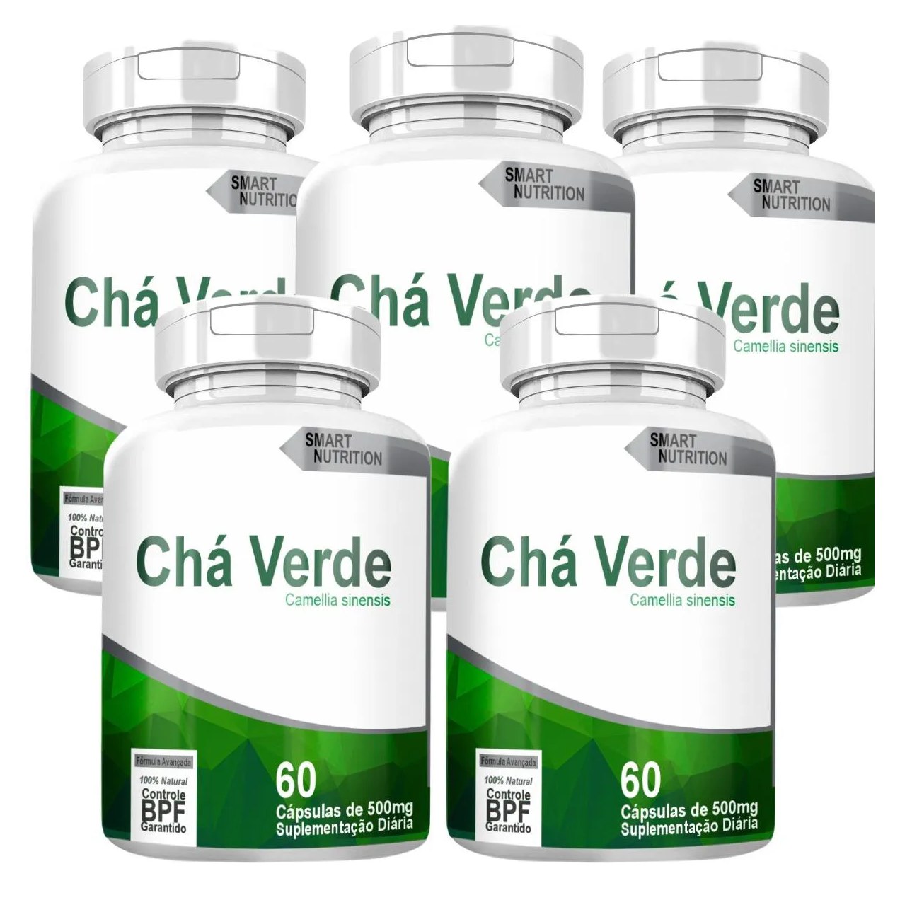 Cha Verde Kit com 5 Potes com Total de 300 Capsulas