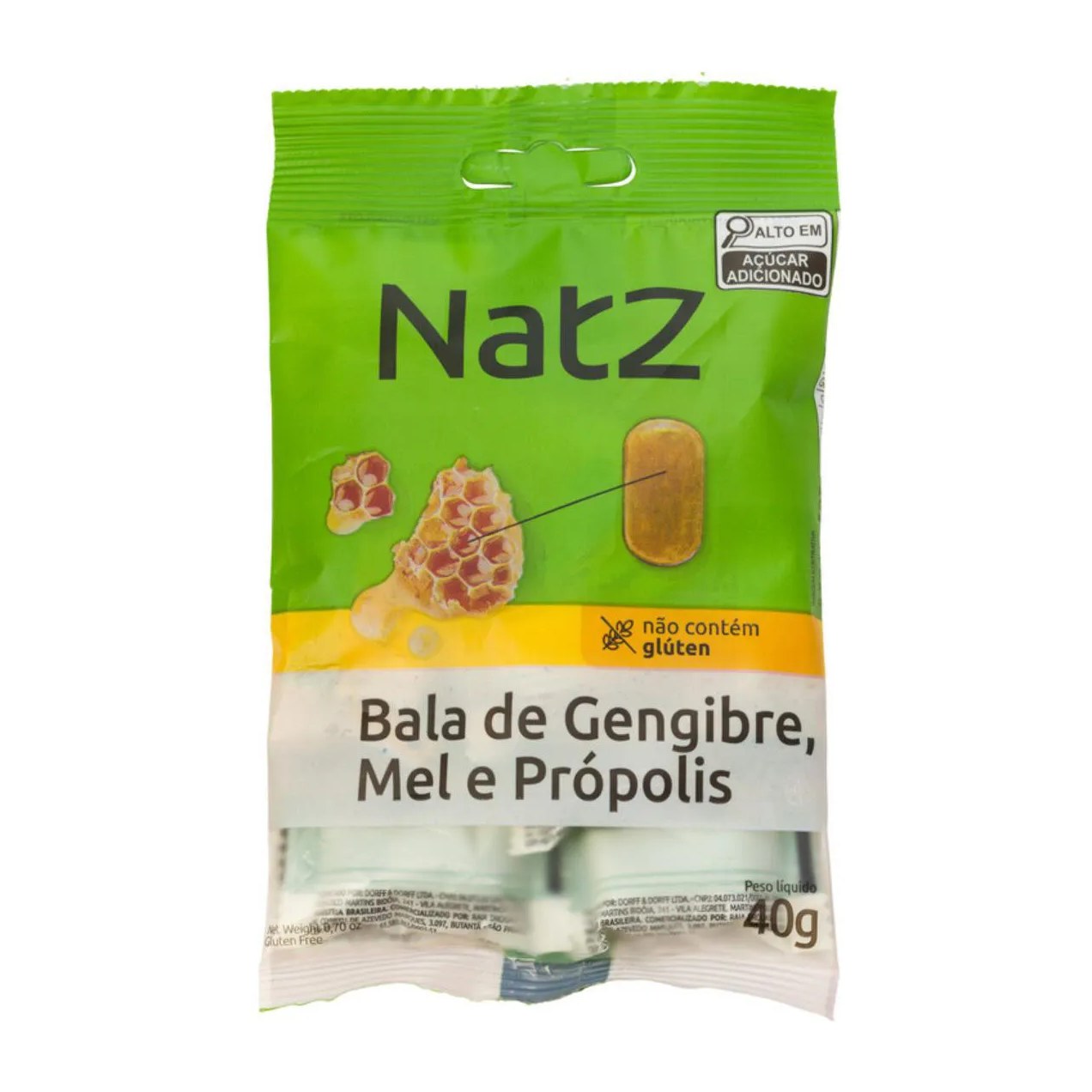 Bala de Gengibre, Mel e Própolis Natz 40g