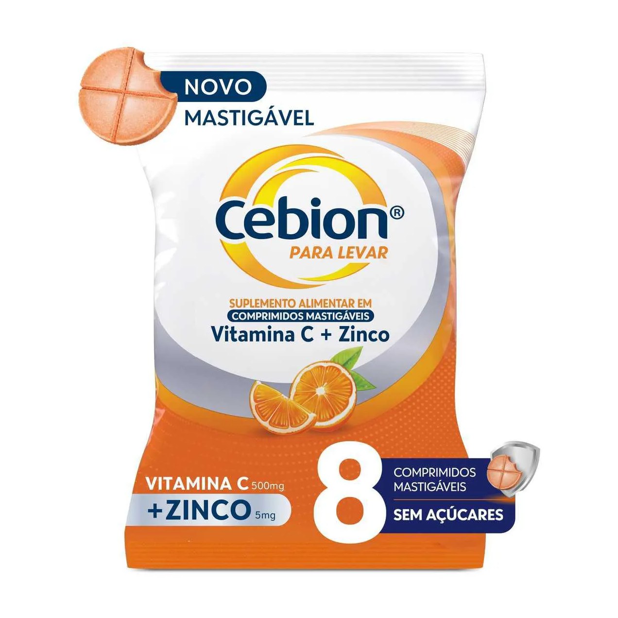 Vitamina C + Zinco Cebion Para Levar Sabor Laranja 8 comprimidos mastigáveis