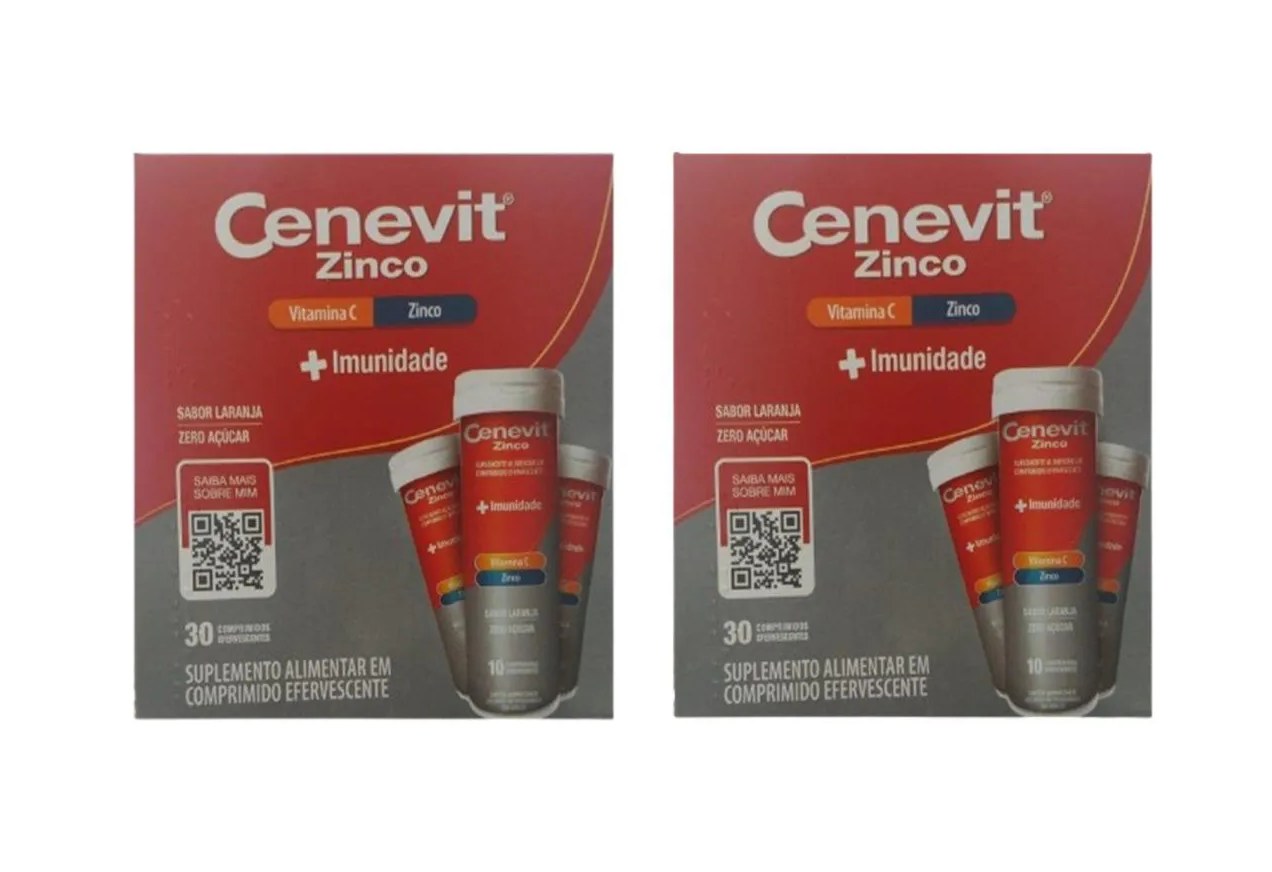 Kit 2 Cenevit Vit C, Zinco + Imunidade Laranja 30 Comp