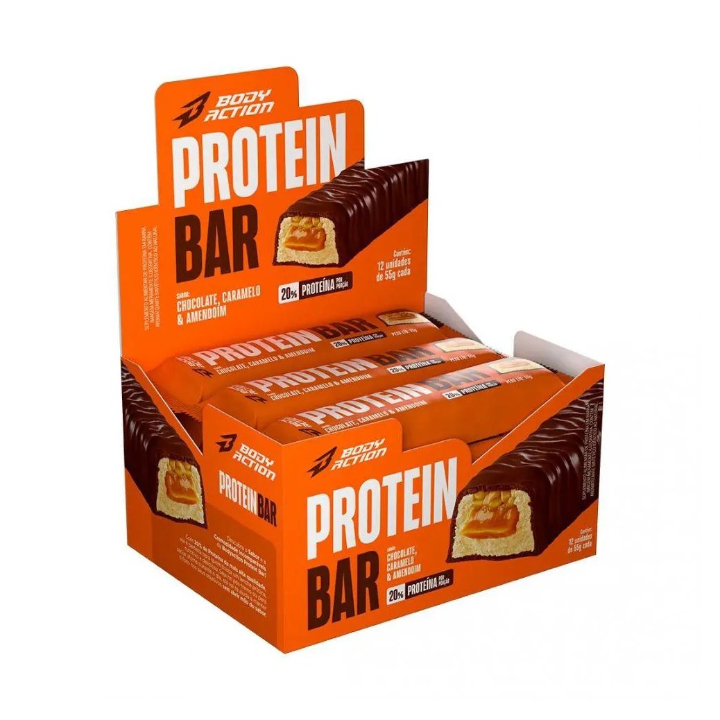 Protein Bar (display 12 Unid 55g) - Sabor: Chocolate, Caramelo E Amendoim