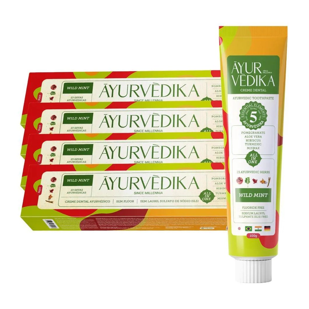 Kit 4 Creme Dental Ayurvédico Sem Flúor Wild Mint Natural