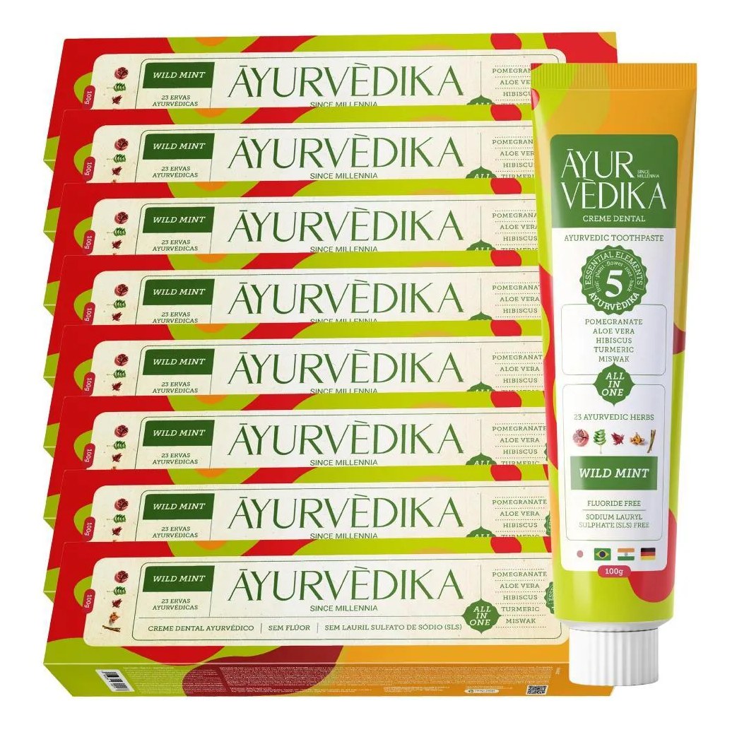 Kit 8 Creme Dental Ayurvédico Sem Flúor Wild Mint Natural