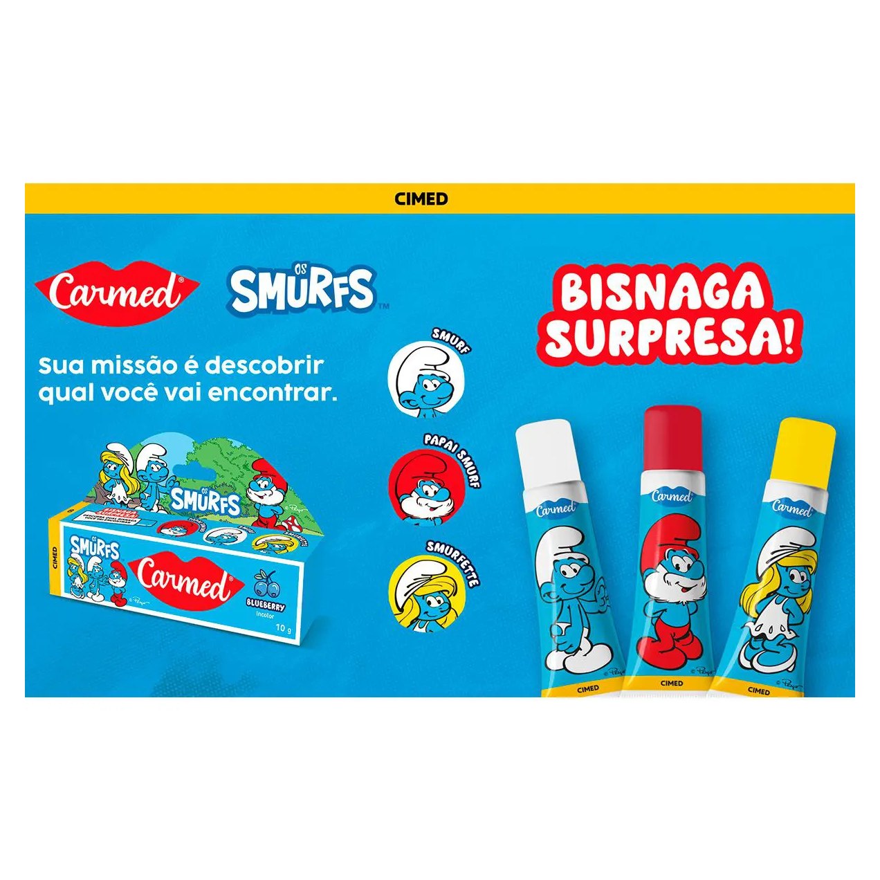Hidratante Labial Carmed Os Smurfs Blueberry Incolor 10g