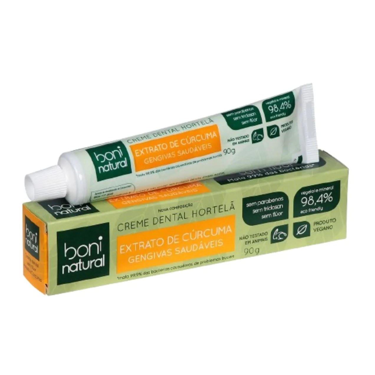 Pasta de Dente Natural Sem Fluor Hortela e Curcuma Vegano