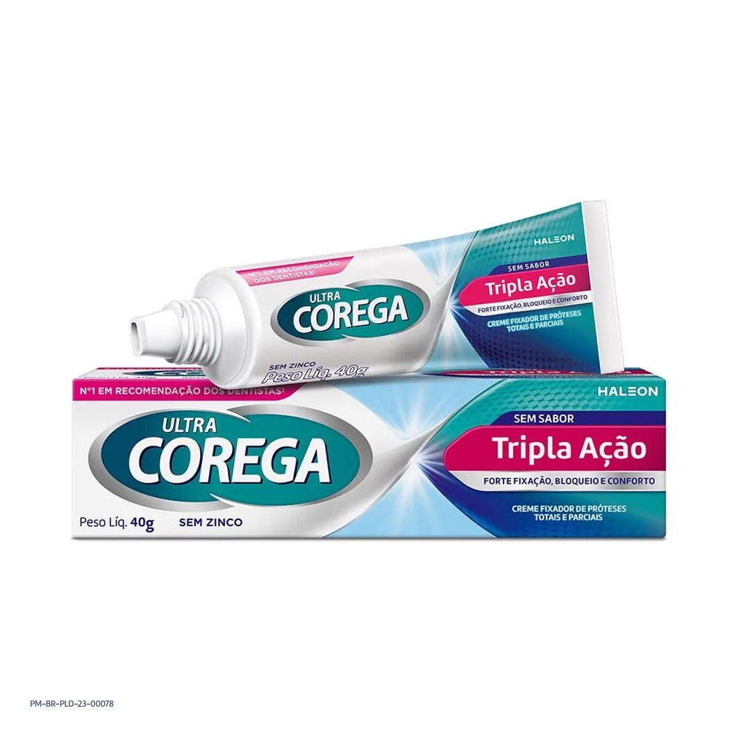 Fixador De Dentadura Ultra Corega 40gr Creme Tripla Acao Sem Sabor