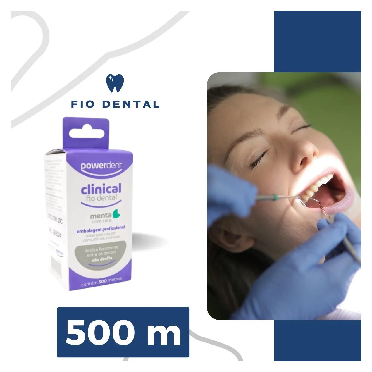 Fio Dental Sabor Menta Clinical 500 M Econômico Powerdent