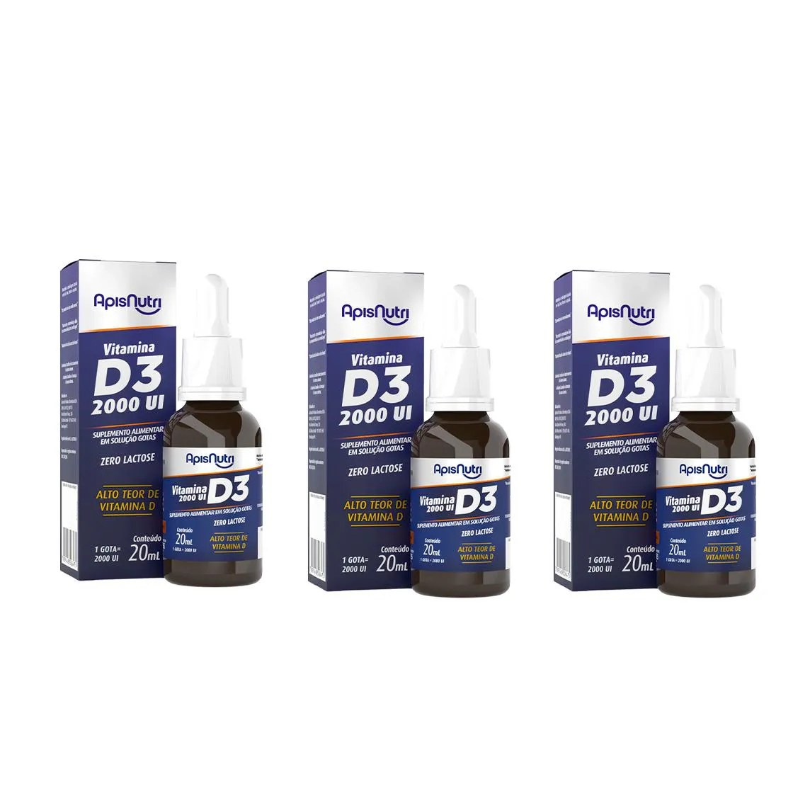 Kit 3 Vitamina D3 Gotas 2.000ui com 20ml - Apisnutri