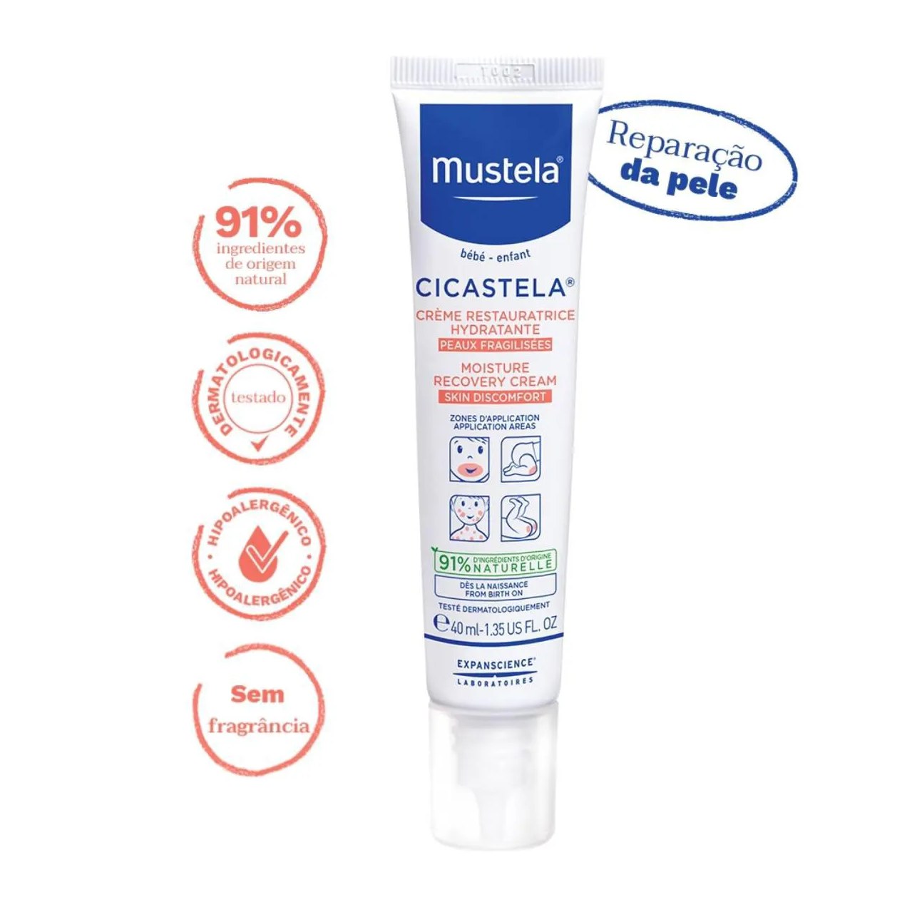 Creme Reparador Hidratante Mustela Bebê Cicastela Pele Sensibilizada com 40ml