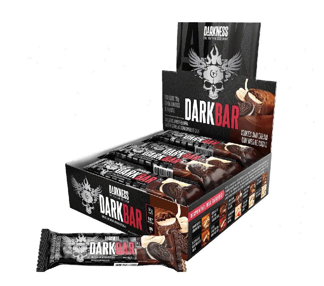 Dark Bar Caixa 8 unidades (720g) - Sabor: Cookies And Cream C/ Nibs de Cacau