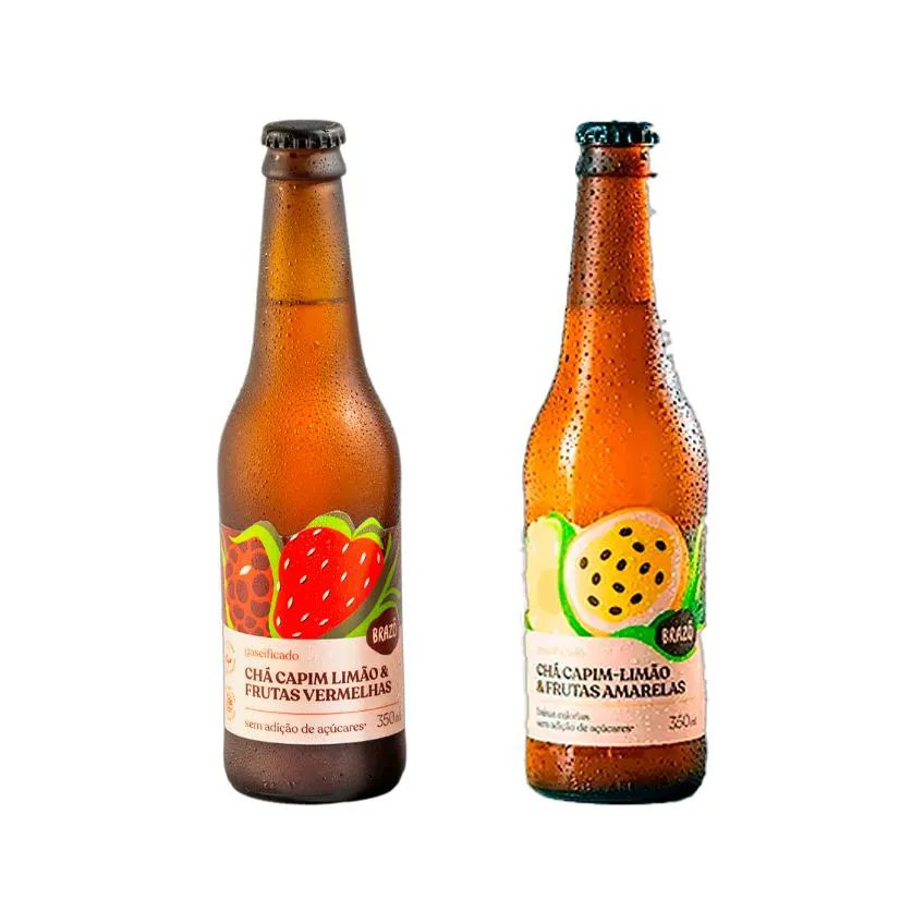 Kit 2 Chás de Capim Limão Brazô 350ml: Frutas Vermelhas, Frutas Amarelas