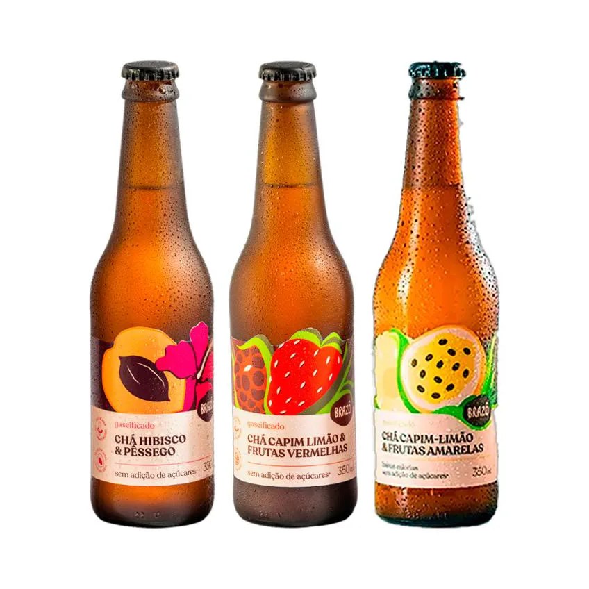 Kit 3 Chás Brazô 350ml: Hibisco, Frutas Vermelhas, Frutas Amarelas
