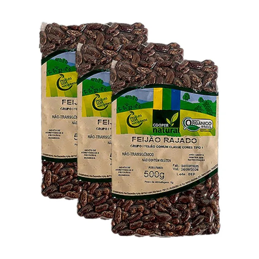 Kit 3x: Feijão Rajado Orgânico Coopernatural 500g