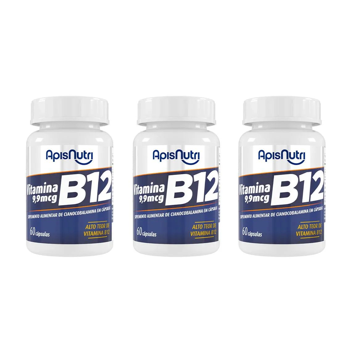 Kit 3 Vitamina B12 Cianocobalamina 400mg 60 cápsulas - Apisnutri