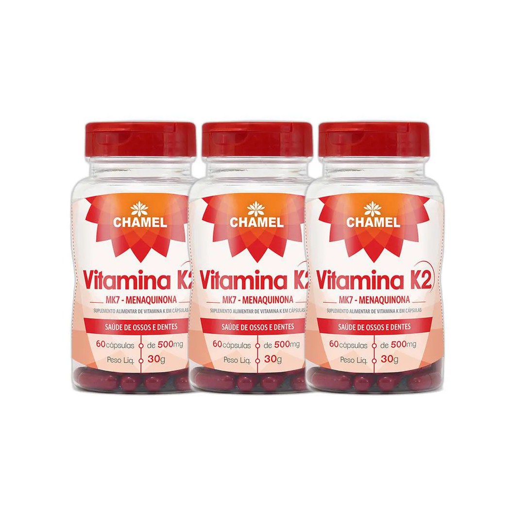 Kit 3x Vitamina K2 500mg 60 Cps - Chamel