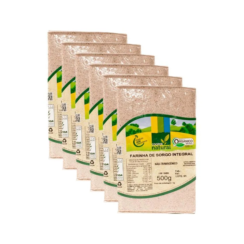KIT 6X: FARINHA DE SORGO INTEGRAL ORGâNICO COOPERNATURAL 500G