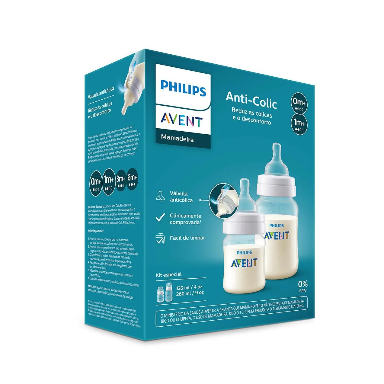 Kit Mamadeira Philips Avent Anti-Colic 125ml + Avent Anti-Colic 260ml