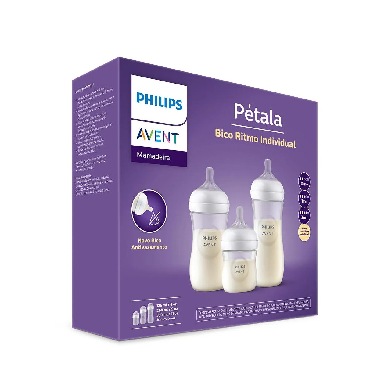 Kit Mamadeira Philips Avent Pétala 125ml + Avent Pétala 260ml + Avent Pétala 330ml