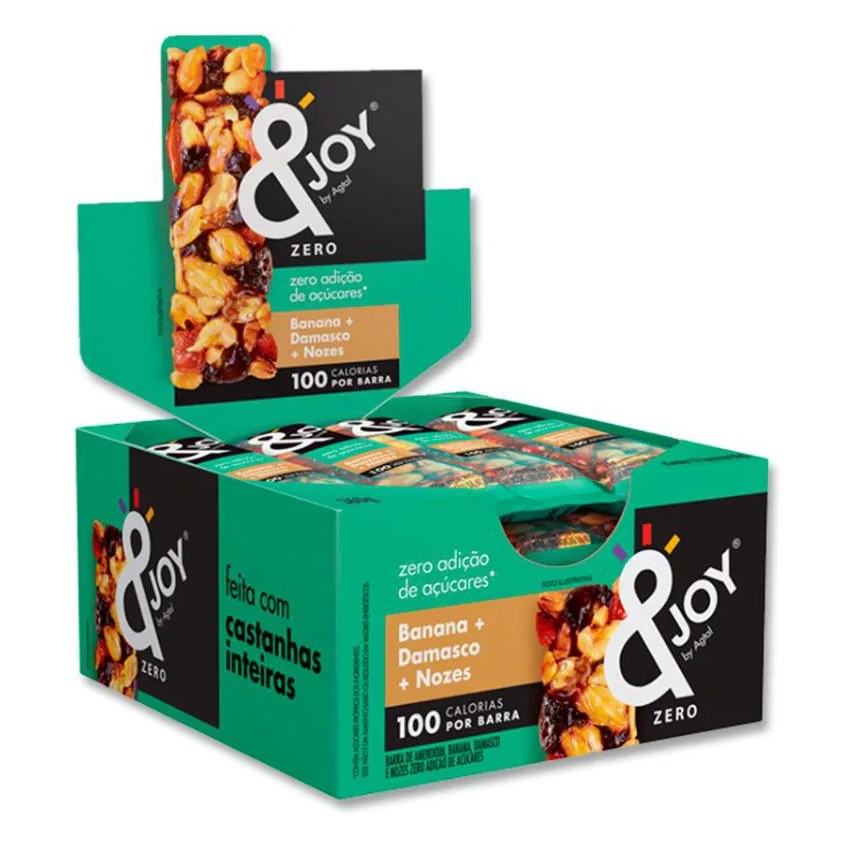 Barra Zero Açúcar Banana + Damasco E Nozes Display 12uni De 25g - &joy