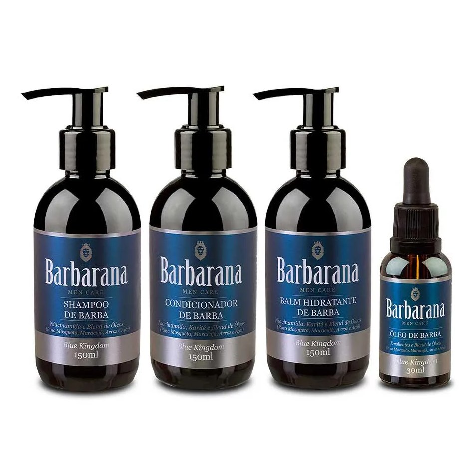 Kit Shampoo + Condicionador + Balm + Óleo Para Barba Blue Kingdom Barbarana