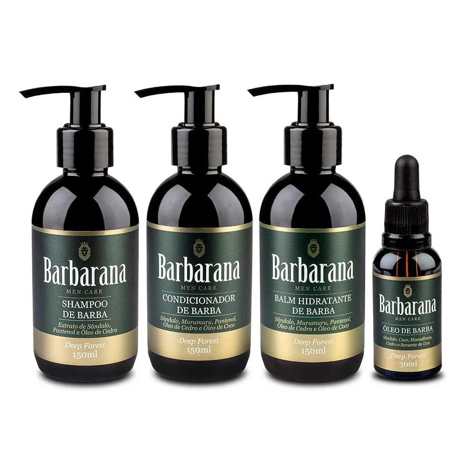 Kit Shampoo + Condicionador + Balm + Óleo Para Barba Deep Forest Barbarana