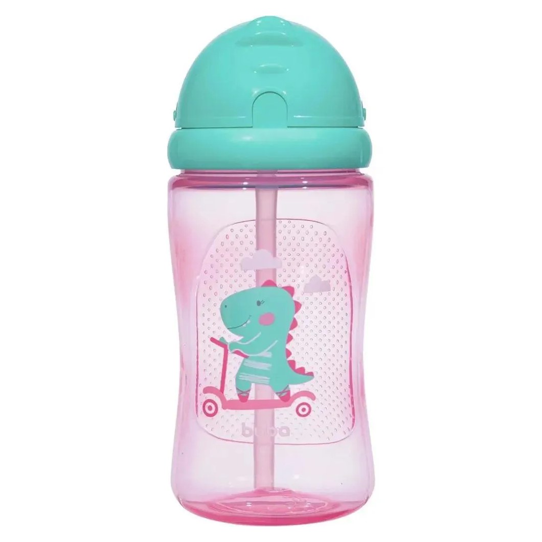 Garrafinha Com Canudo Dino 400Ml Rosa Buba