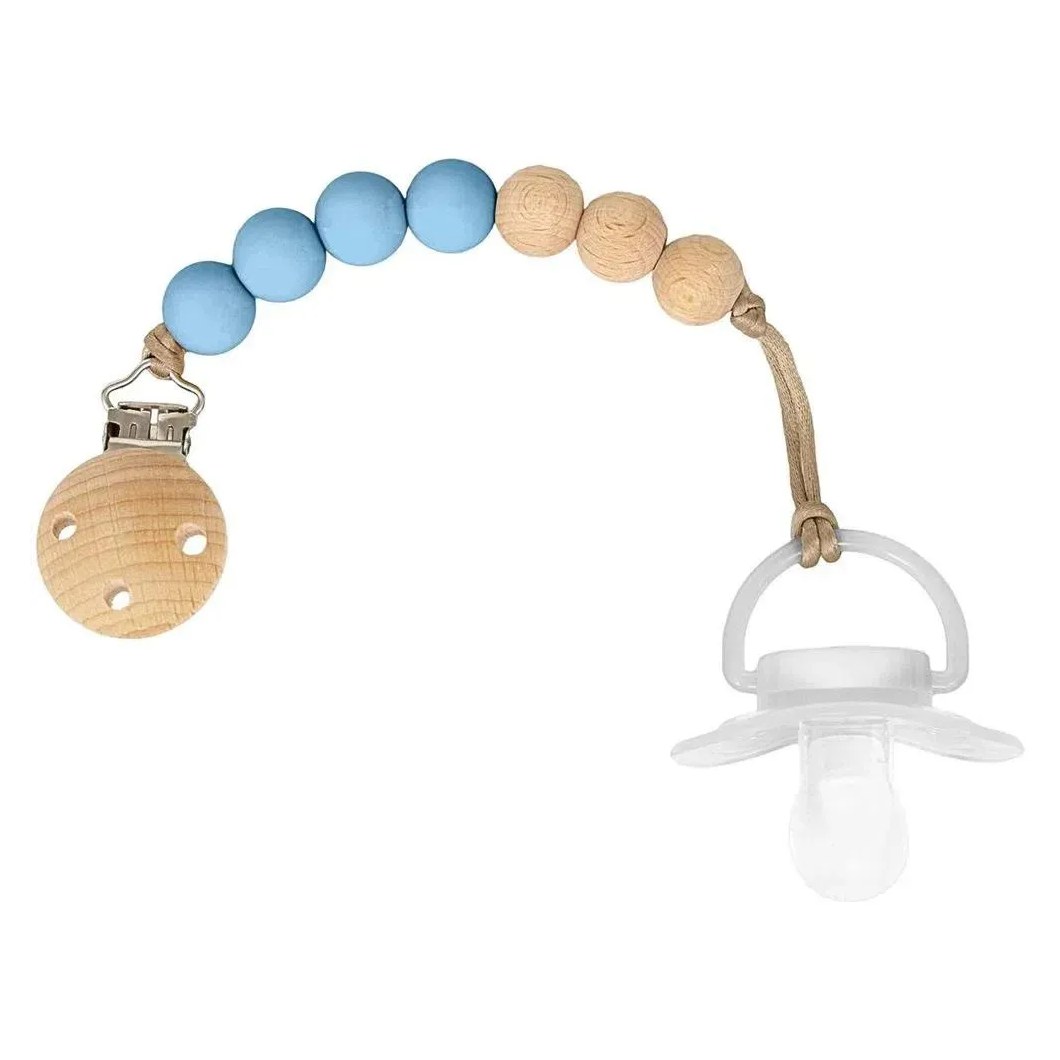 Prendedor De Chupeta Bambu E Silicone Azul Buba