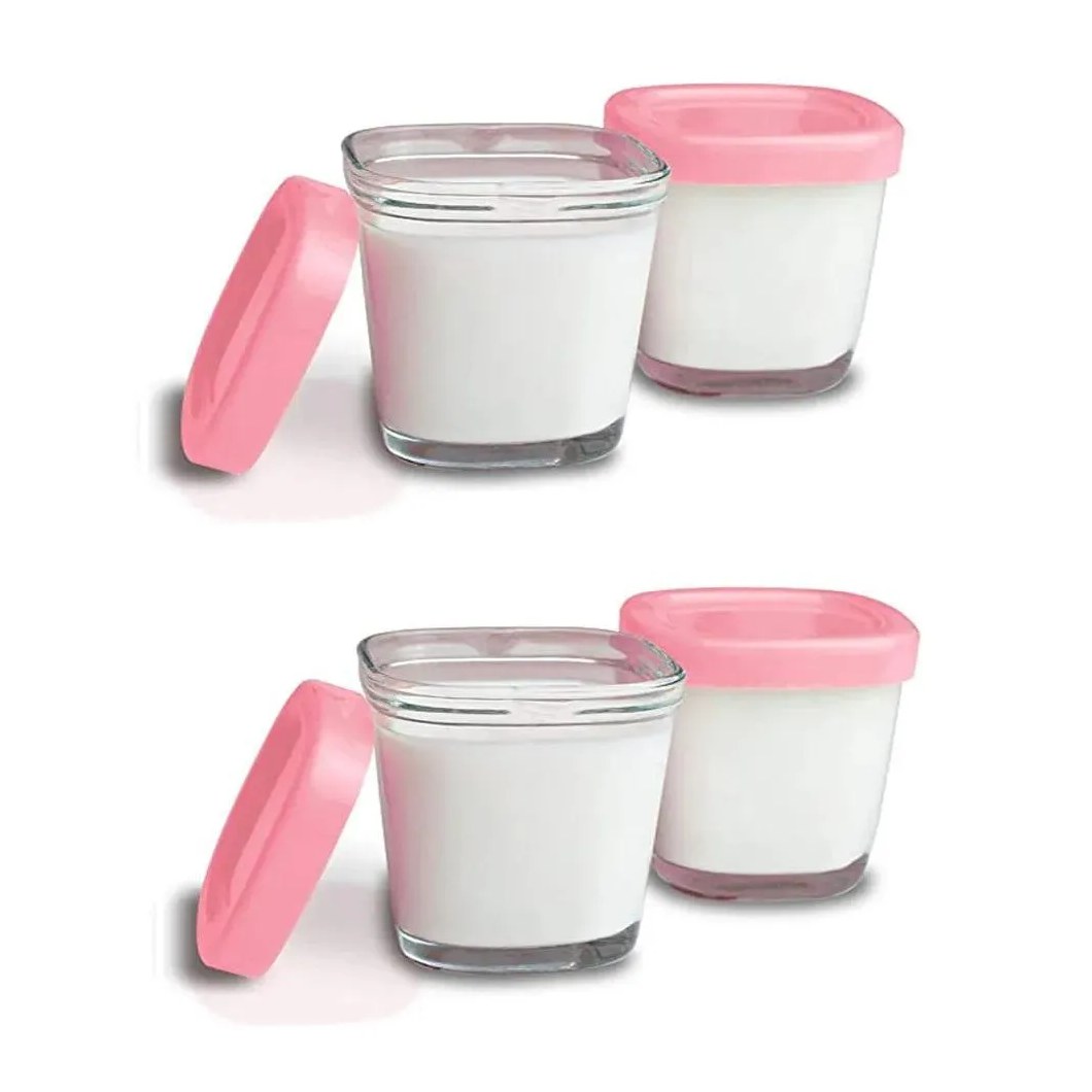 Potes De Vidro Armazenamento Leite E Papinhas C/4 Rosa Clingo