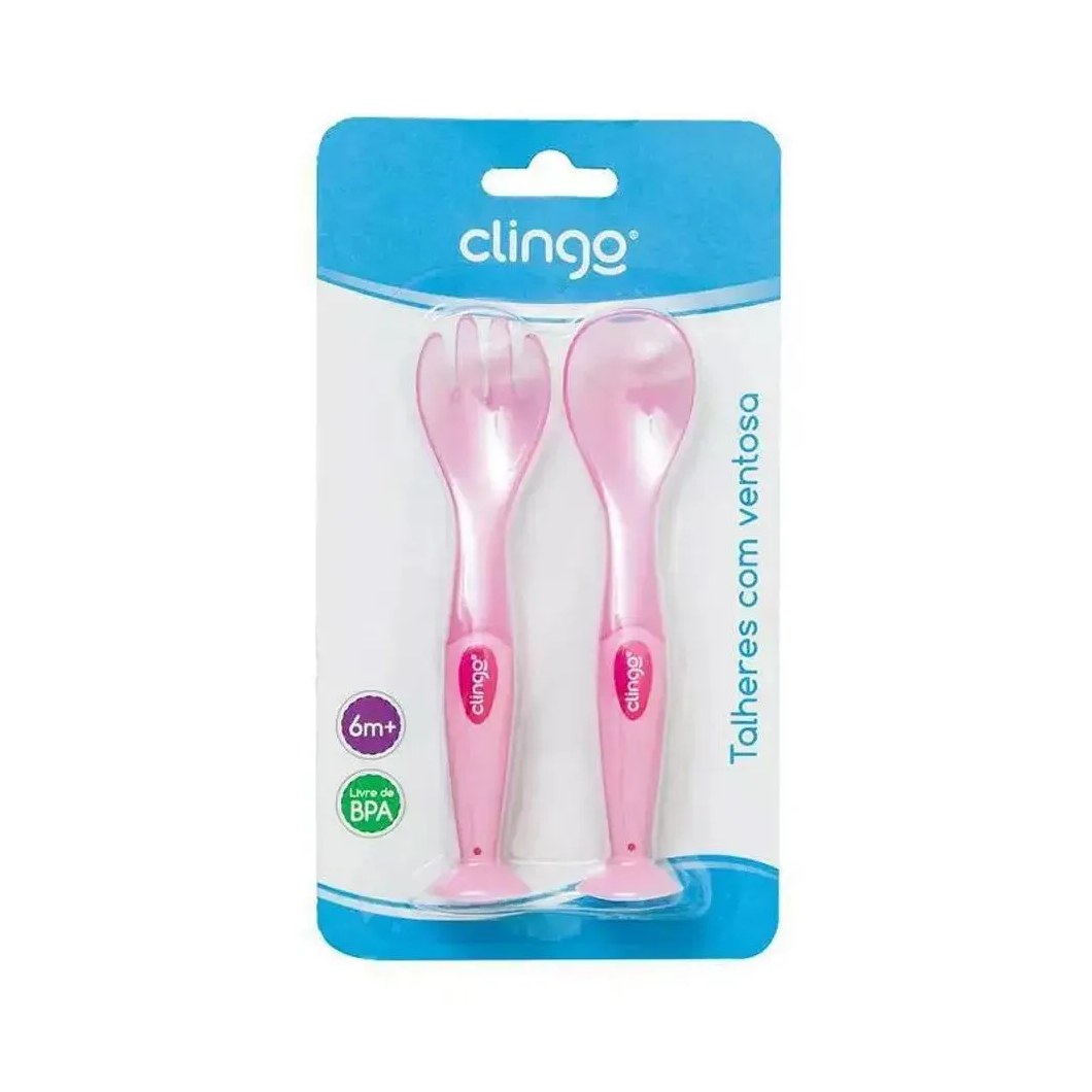 Colher E Garfo Com Ventosa Rosa 2Und Clingo