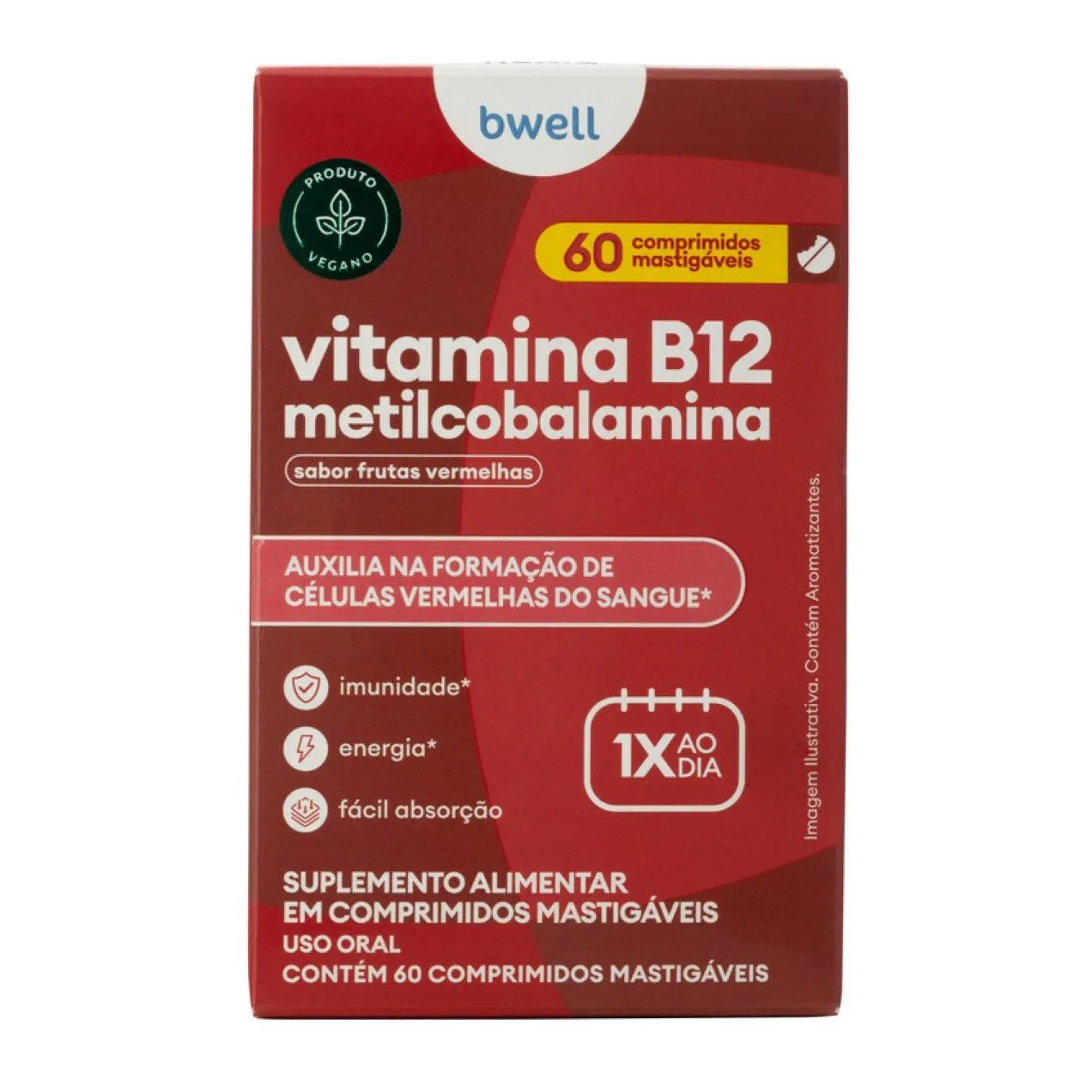 Vitamina B12 Bwell Frutas Vermelhas 60 Comprimidos Mastigáveis