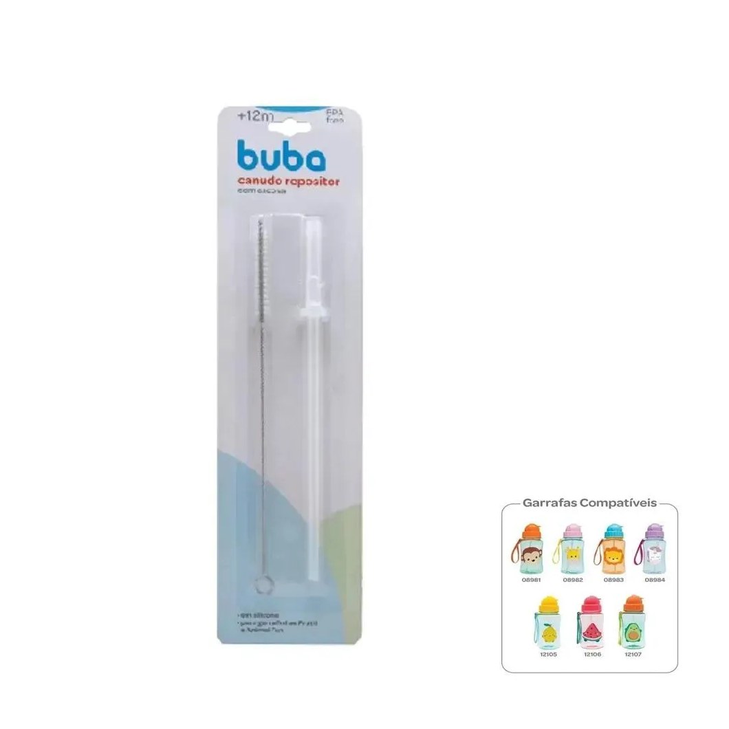Canudo de Silicone para Garrafinha Fun + Escova Buba