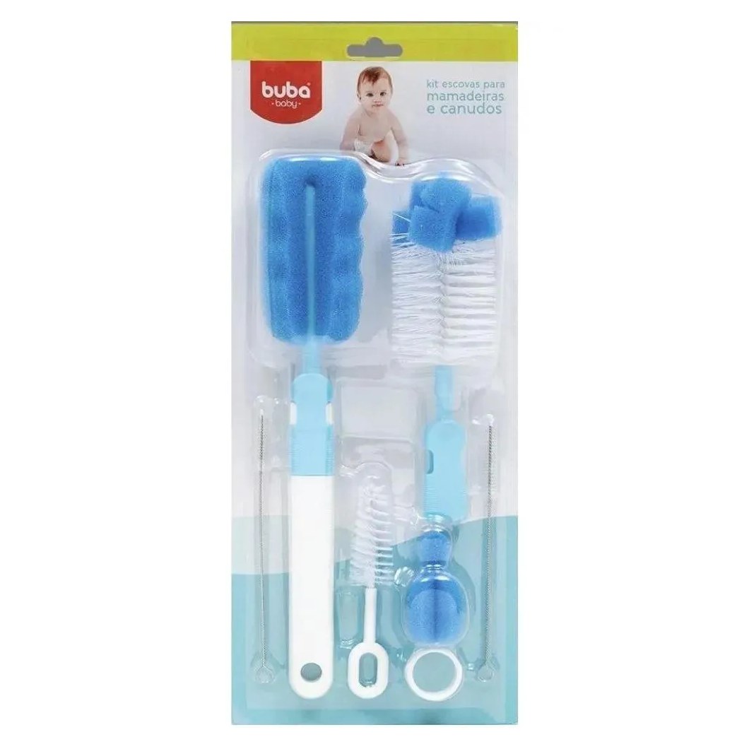 Kit Escovas para Mamadeiras e Canudos Azul Buba