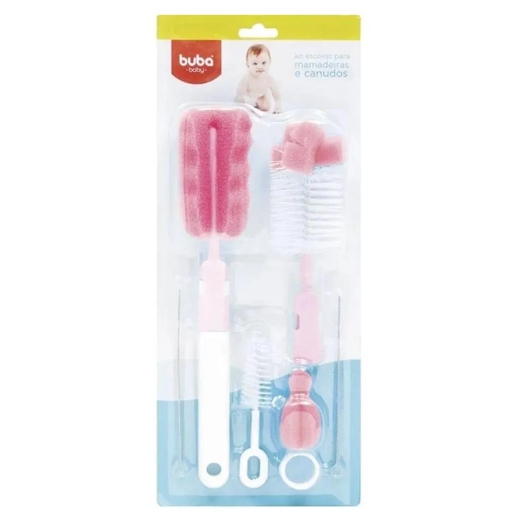 Kit Escovas para Mamadeiras e Canudos Rosa Buba