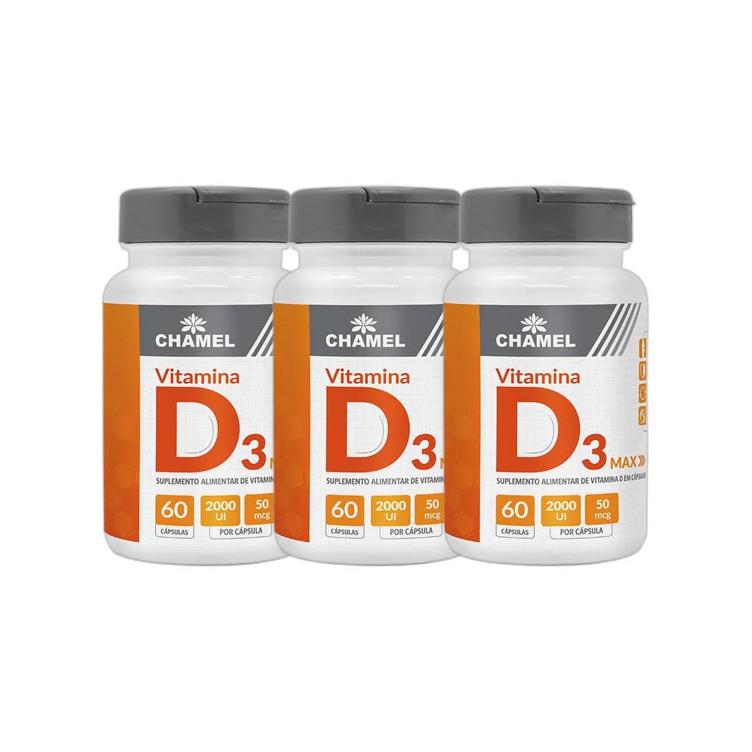 Kit 3X Max Vitamina D3 500Mg 60 Cps - Chamel