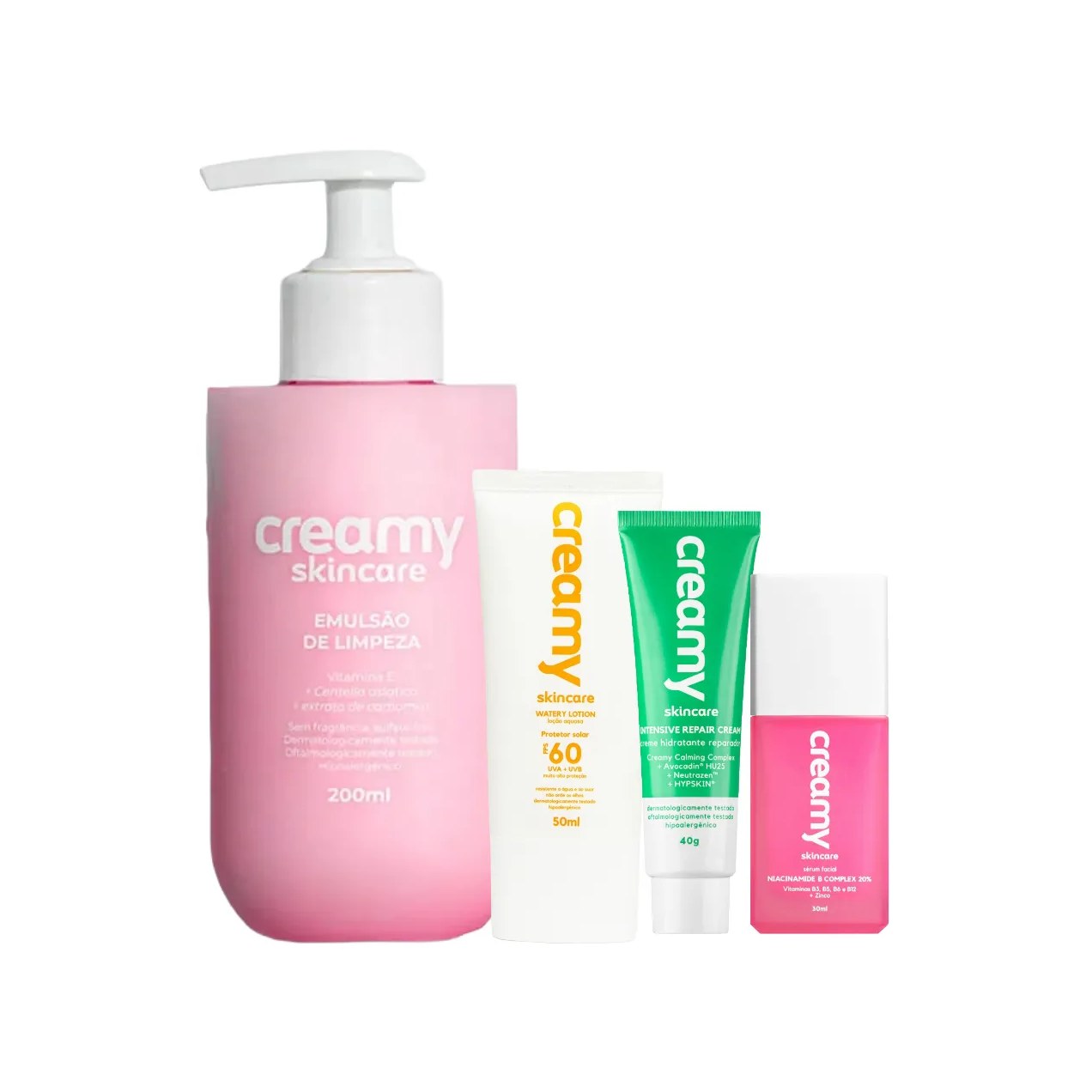 Kit Facial Creamy Skincare Protetor Solar FPS 60 50ml + Creme Hidratante 40g + Emulsão de Limpeza 200ml + Sérum 30ml