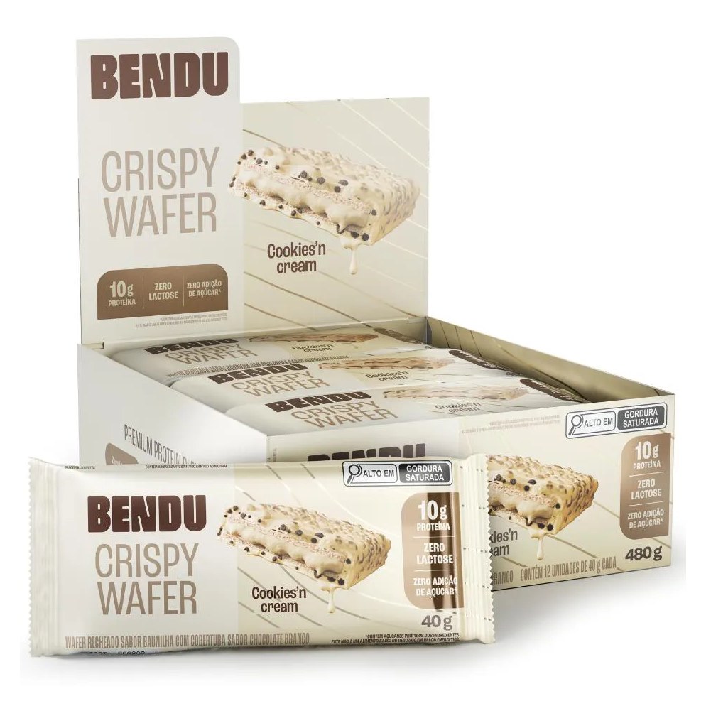 Wafer Bendu Crispy Caixa (12 Un) - Sabor Cookies Cream - Zero Lactose