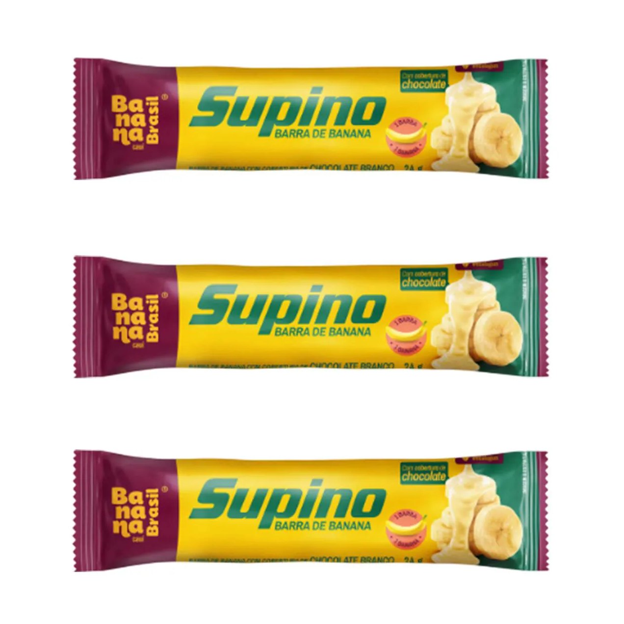 Kit 3 Barra de Banana Cobertura de Choc. Branco 24G Banana Brasil