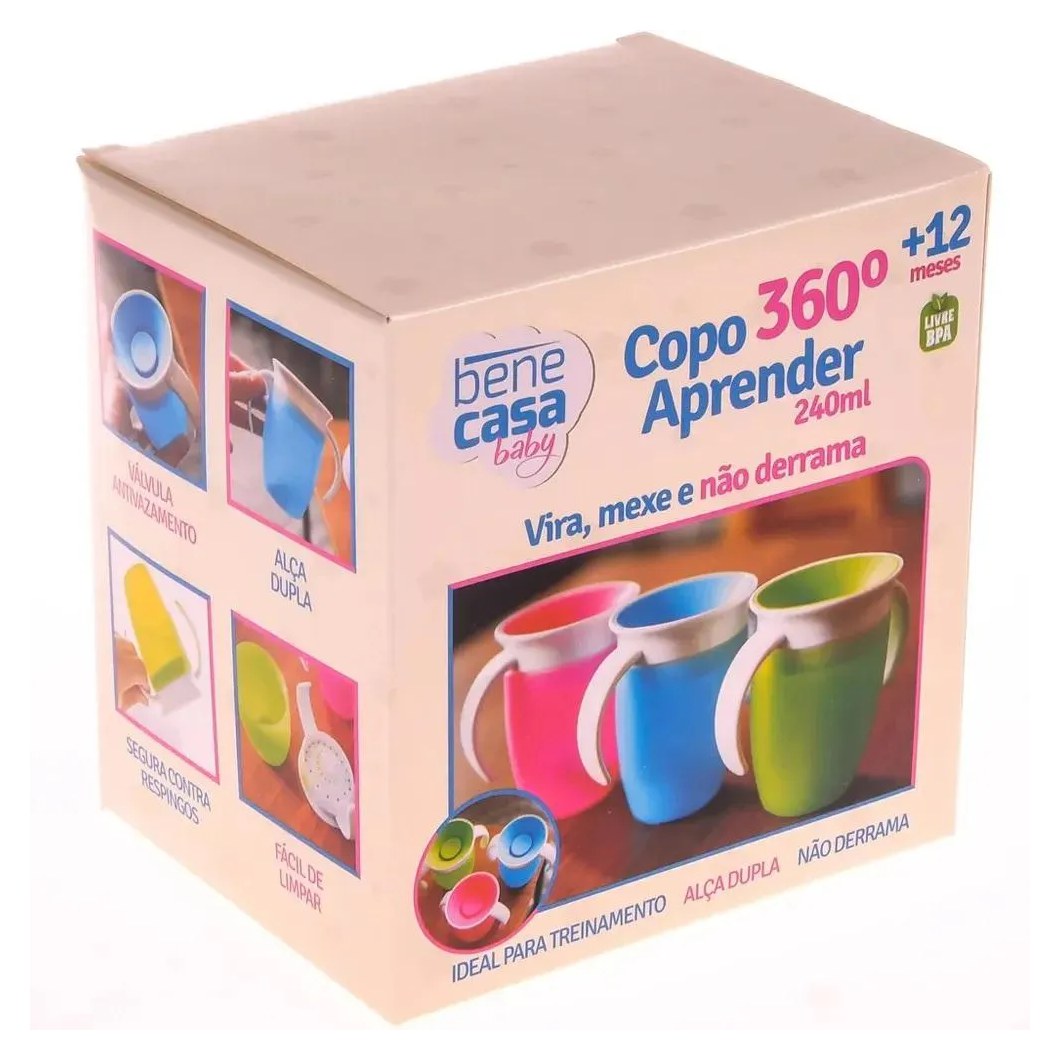 Copo 360º com Alça 240Ml +12M Azul Bene Casa