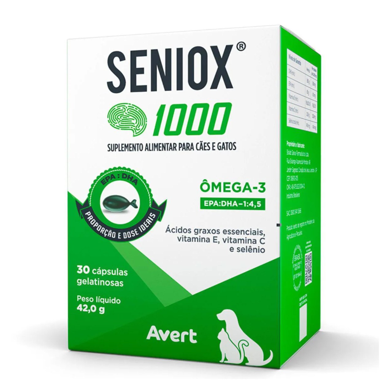 Suplemento Alimentar Seniox 1000 com 30 Cápsulas para Cães e Gatos