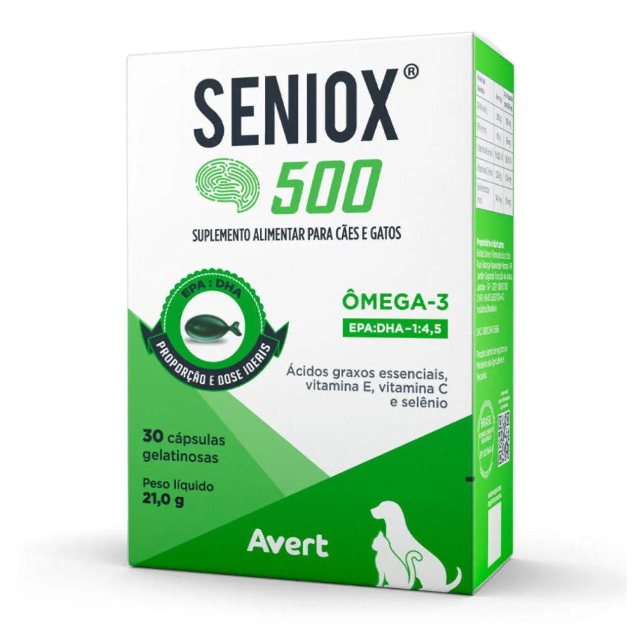 Suplemento Alimentar Seniox 500 com 30 Cápsulas para Cães e Gatos