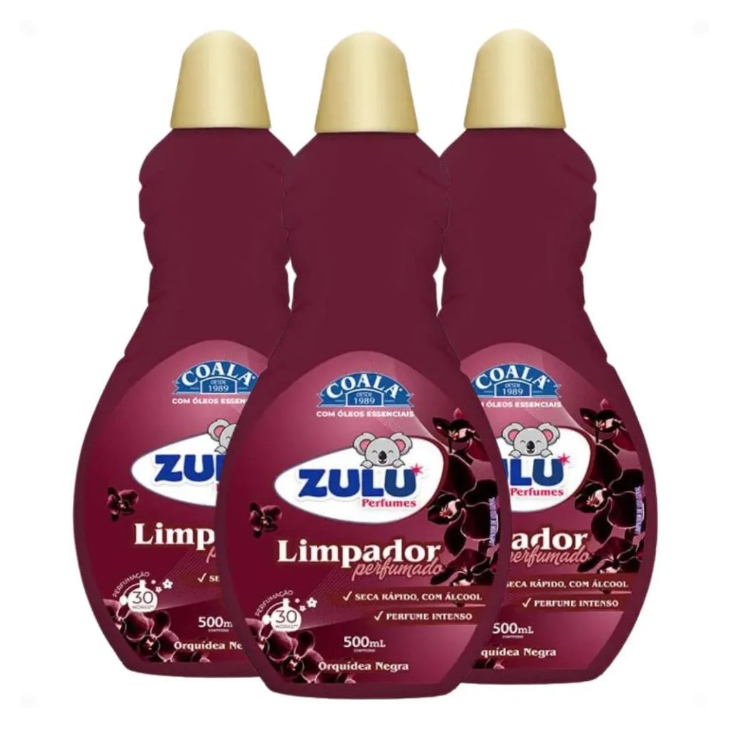 Kit Coala Zulu Perfumes: 3 Limpadores Perfumados Orquídea Negra 500ml