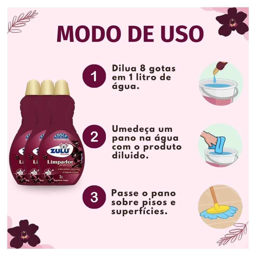 Kit Coala Zulu Perfumes: 3 Limpadores Perfumados Orquídea Negra 1l