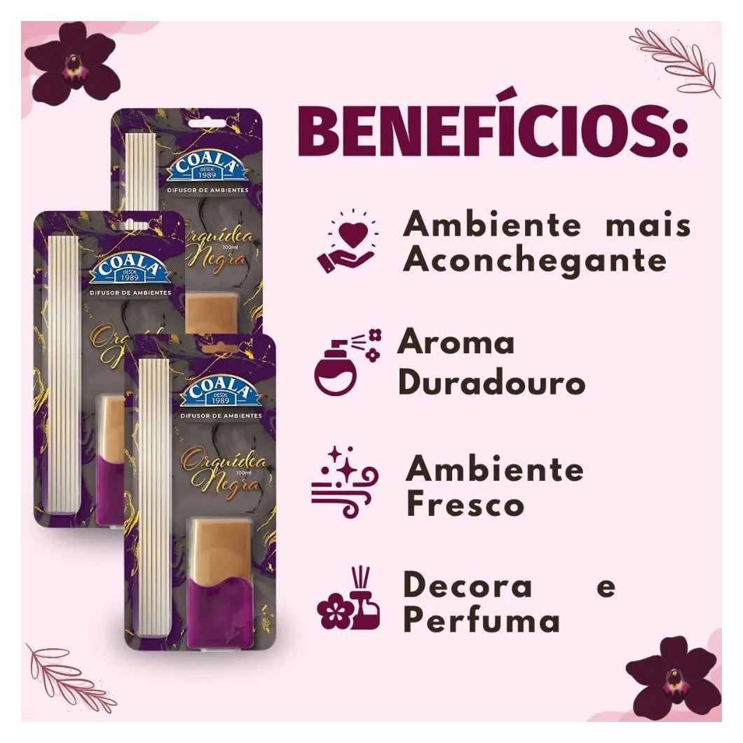 Kit Coala: 3 Difusores de Aroma Orquídea Negra 100ml