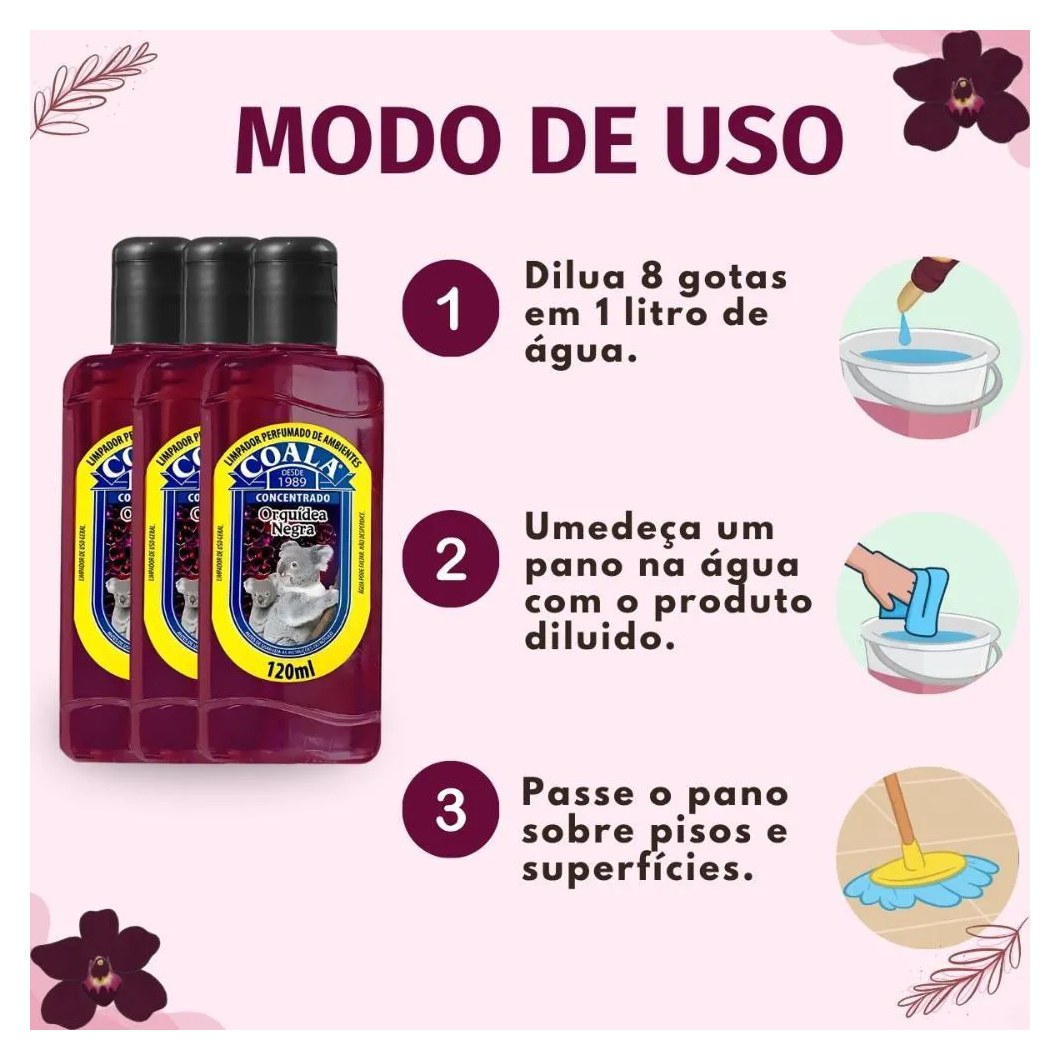 Kit Coala: 3 Limpadores Perfumados Orquídea Negra 120ml