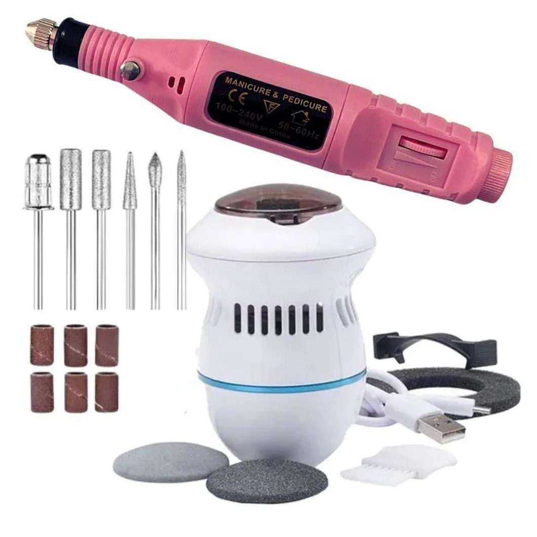 Lixador Unha Elétrico + Lixador Pe Calos Kit 2 Ferramentas